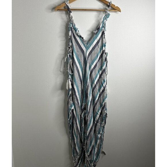 Surf Gypsy Tunic Swim Cover-Up Size Medium Blue Striped Strappy Boho Beach Pool - Picture 1 of 12